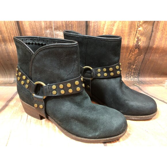 UGG Darling Black Leather Harness Studded Strap Ankle Boots Womens 5.5 (P7M) - Picture 3 of 10